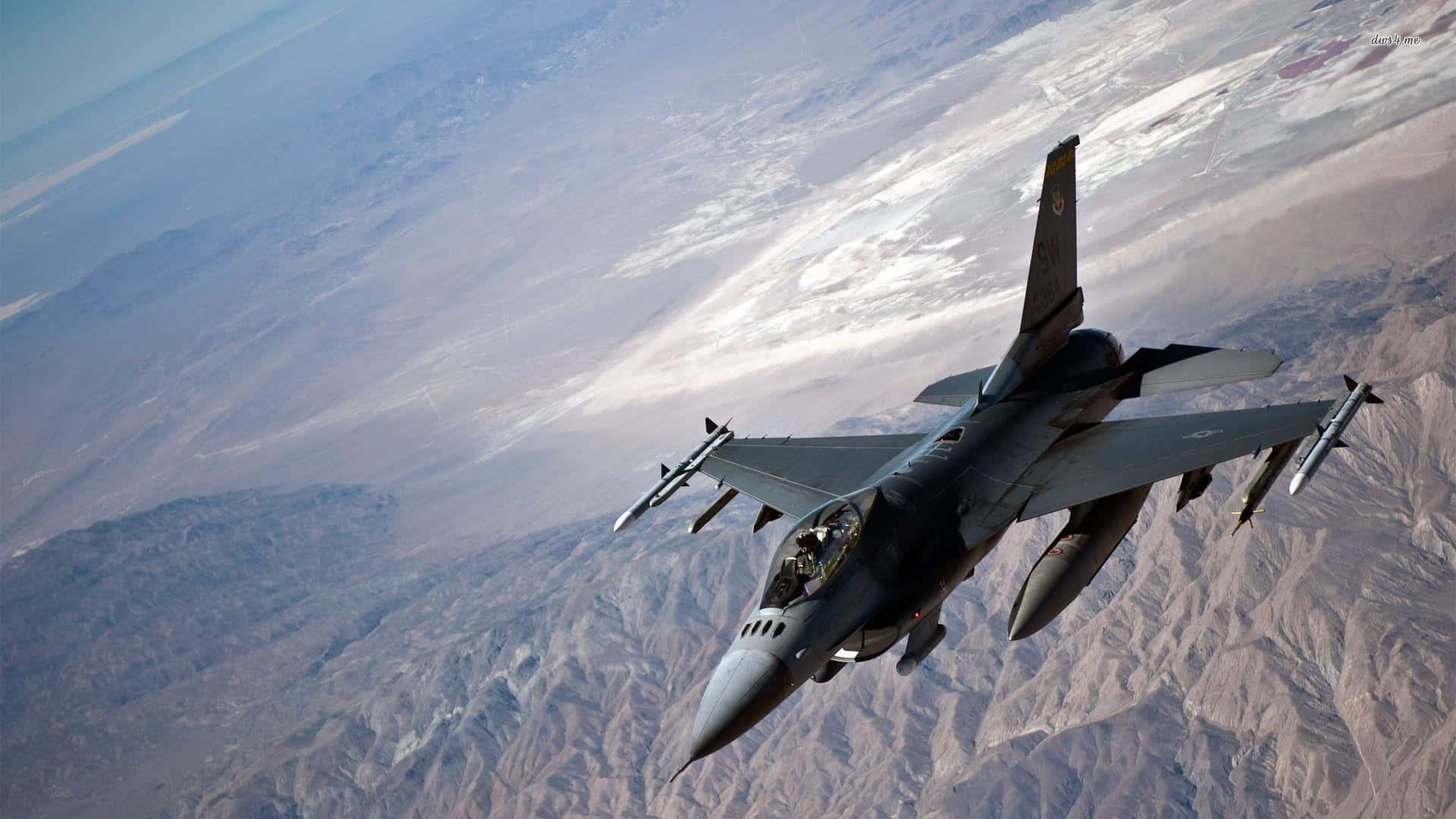 F-16, fighter jet, rugged desert mountains, Full HD Desktop Wallpaper