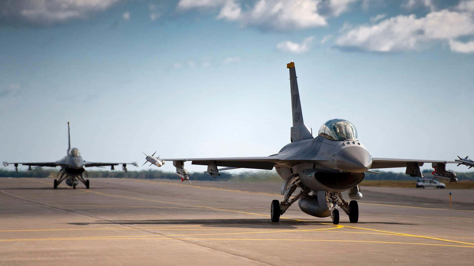 F-16, fighter jets, runway, Full HD Desktop Wallpaper
