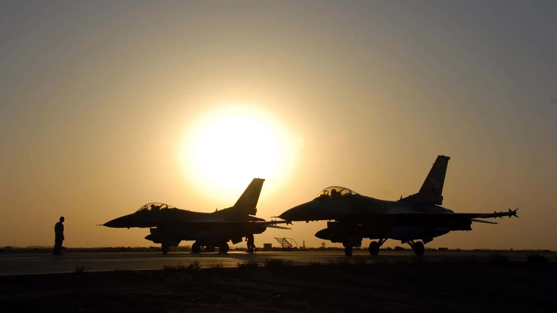F-16, sunset, silhouette, Full HD Desktop Wallpaper