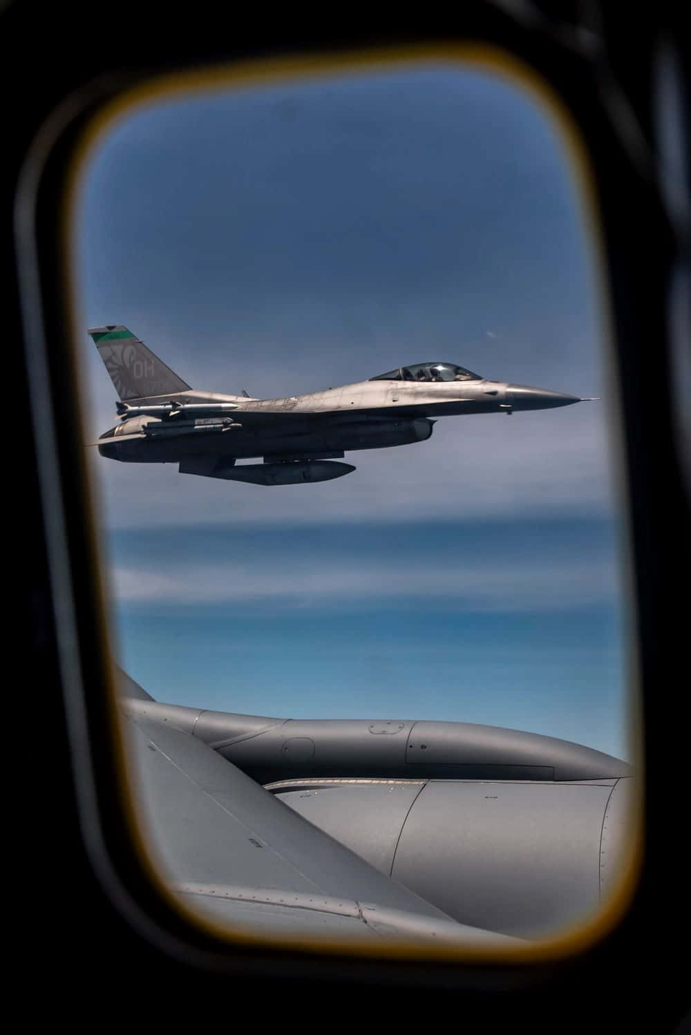 F-16, clear blue skies, aircraft window, HD Phone Wallpaper