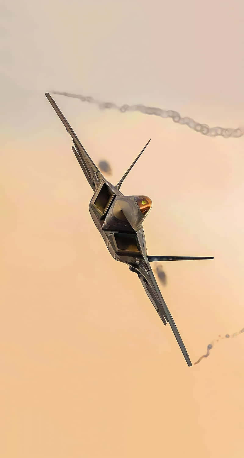 F-22 Raptor, stealth fighter jet, hazy orange sky, HD Phone Wallpaper