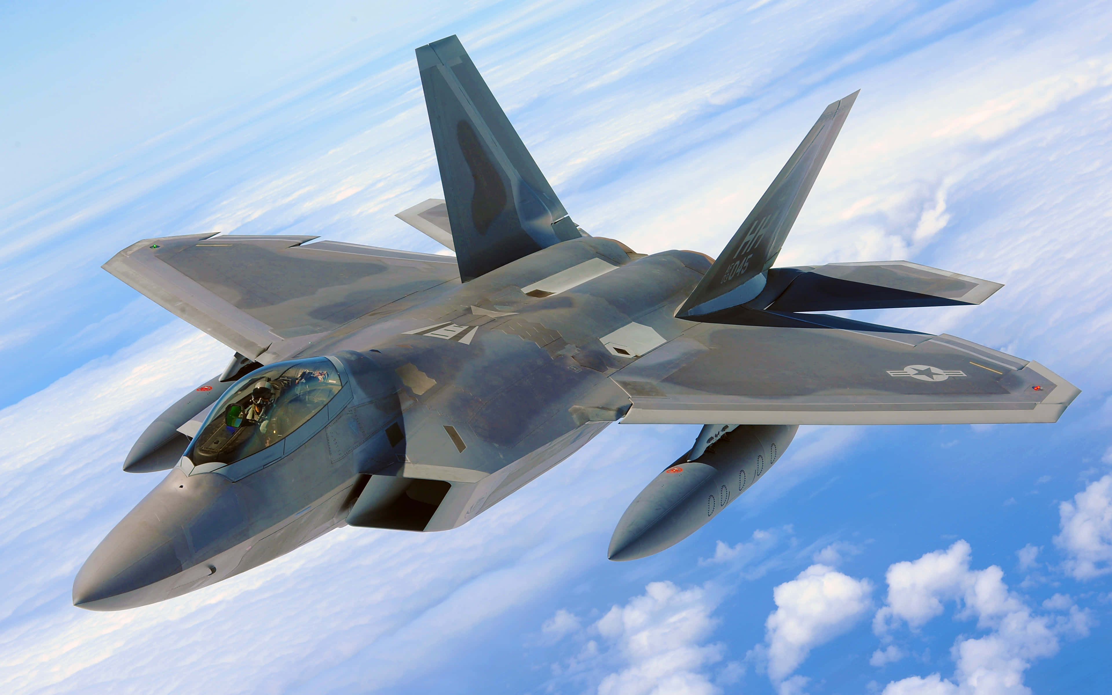 F 22 Raptor, gray, bright blue sky, 4K Desktop Wallpaper