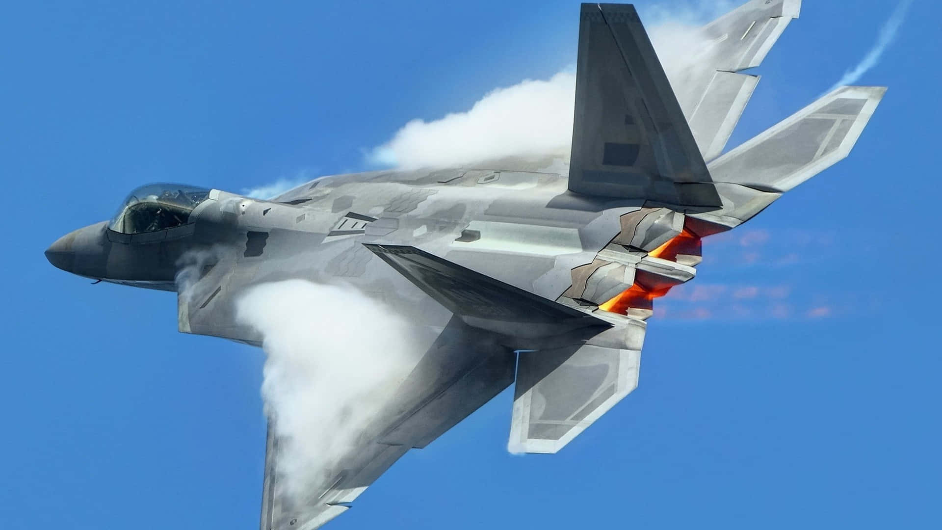 F 22 Raptor, gray, clear blue sky, Full HD Desktop Wallpaper