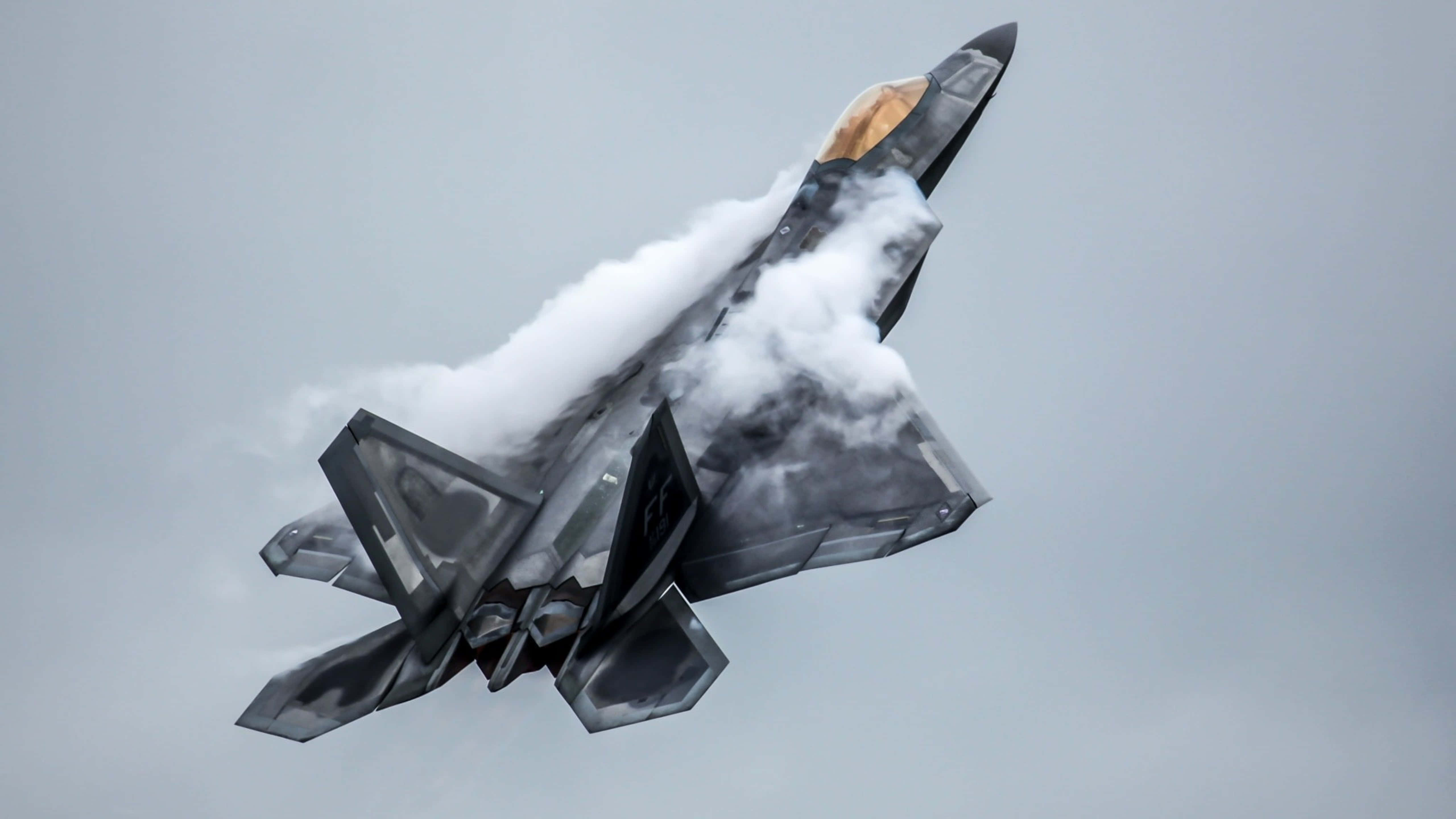 F-22 Raptor, stealth fighter jet, snowy mountains, 5K Desktop Wallpaper