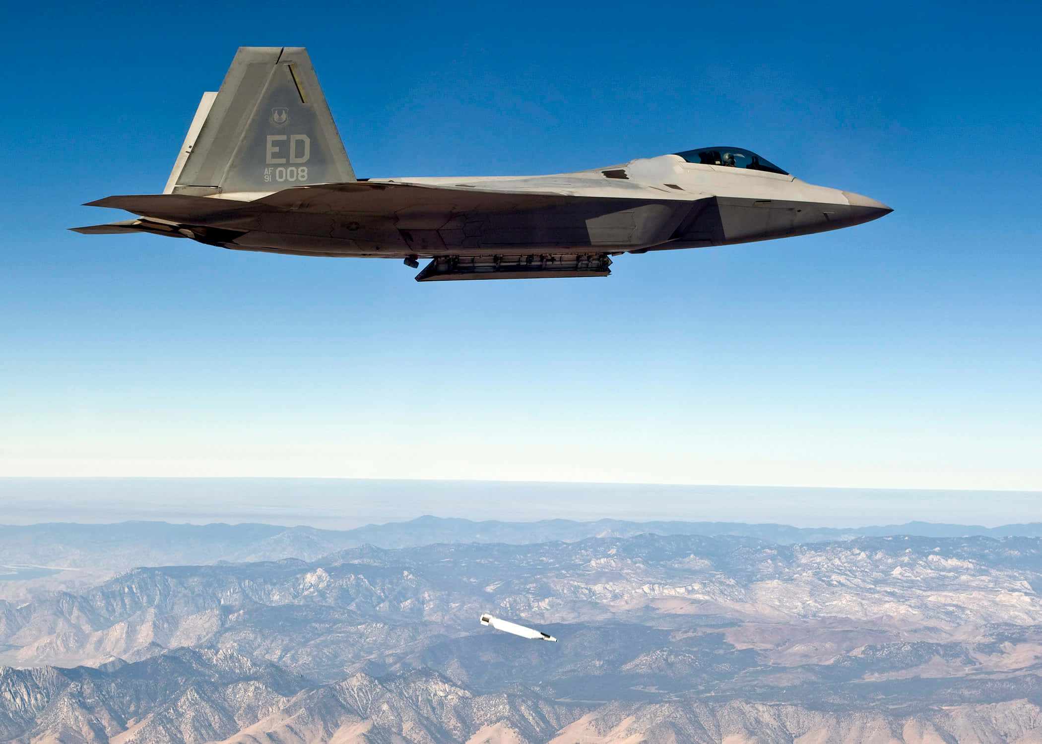 F-22 Raptor, gray, mountainous landscape, Full HD Desktop Wallpaper