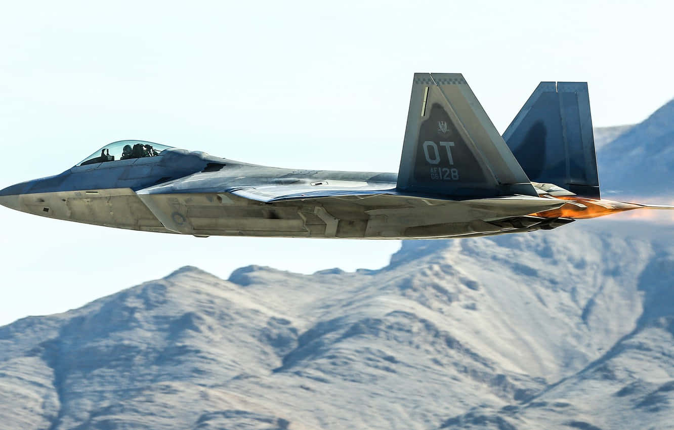 F 22 Raptor, afterburner flames, orange, HD Desktop Wallpaper