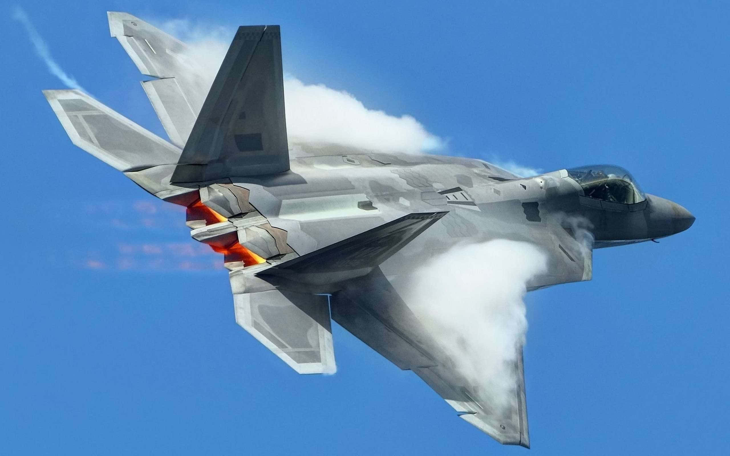 F-22 Raptor, gray, clear blue sky, 2K Desktop Wallpaper