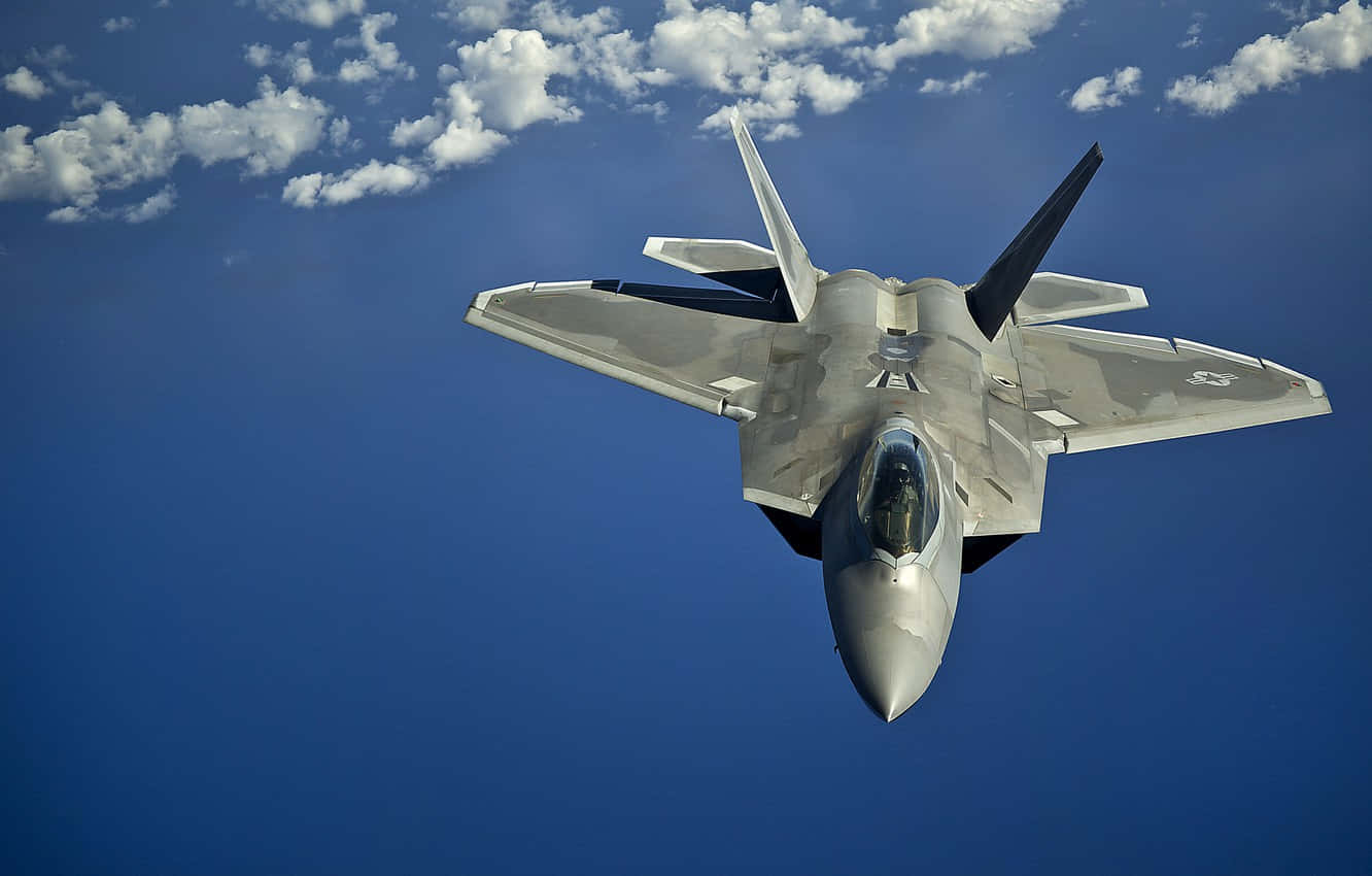 F 22 Raptor, gray, vibrant blue sky, HD Desktop Wallpaper