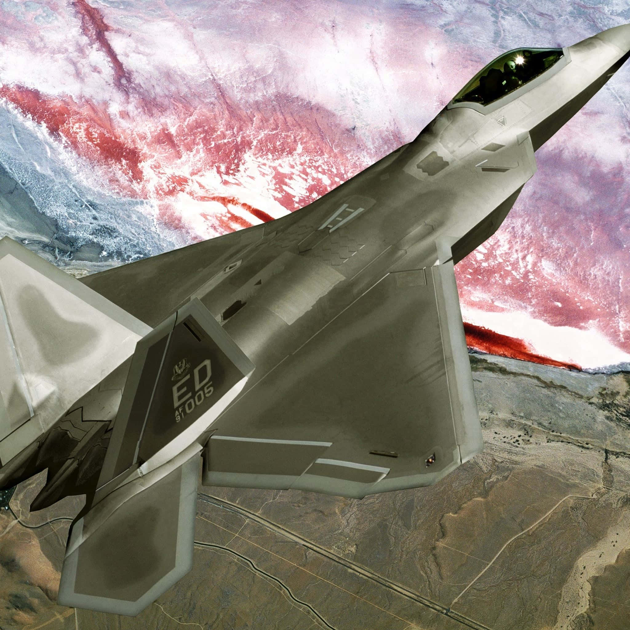 F 22 Raptor, sleek gray, desert landscape, Full HD Desktop Wallpaper
