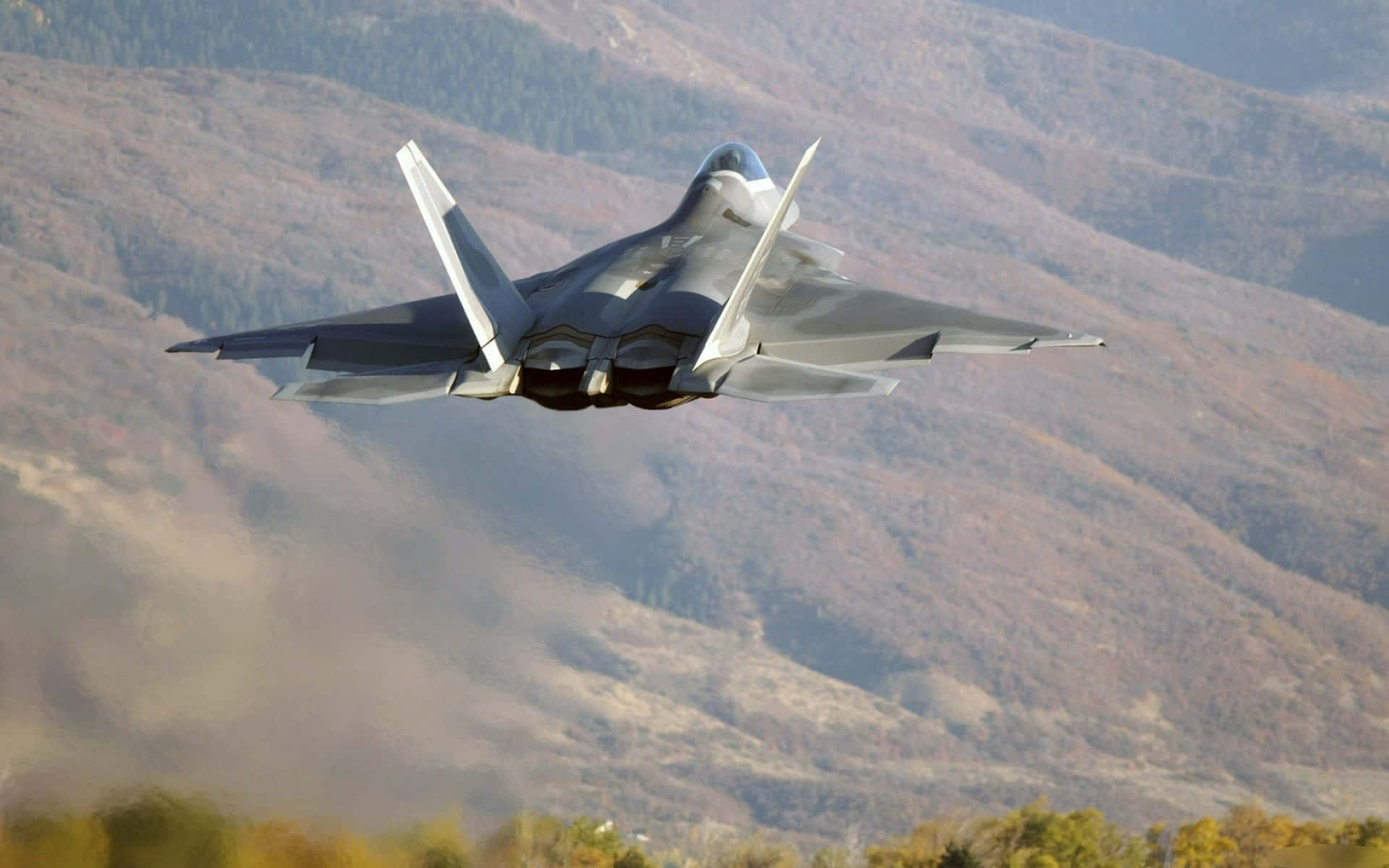 F 22 Raptor, mountain, autumn-colored, Full HD Desktop Wallpaper