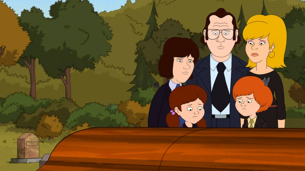 F Is For Family, wooden coffin, forested cemetery, SD Desktop Wallpaper