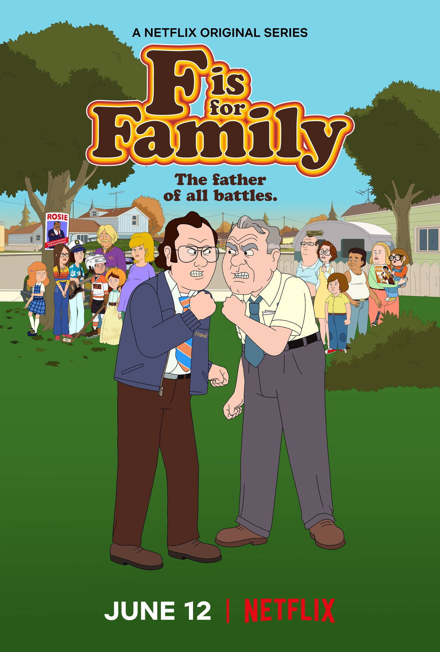 F Is For Family, animated men, suburban yard, Full HD Phone Wallpaper