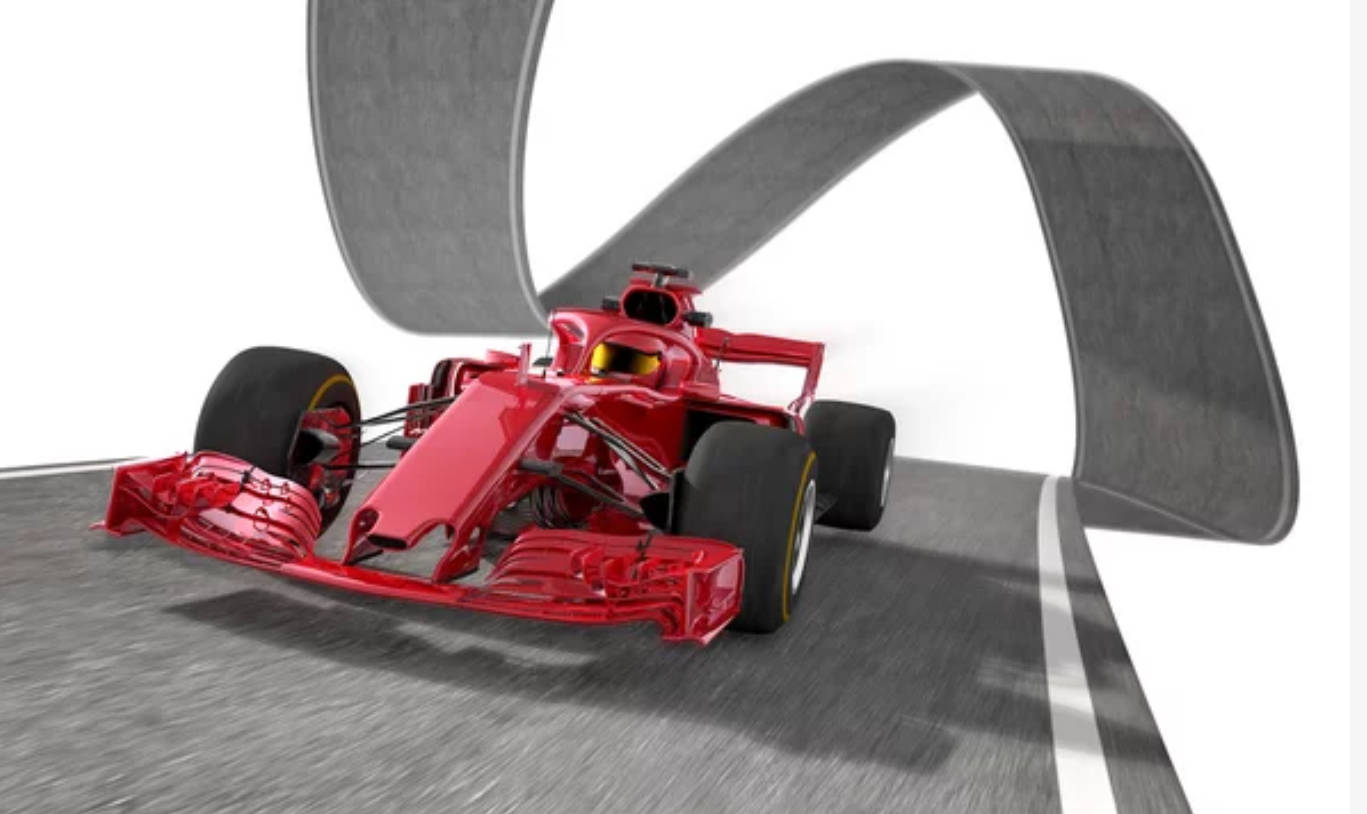 F1 4K, glossy red Formula 1 race car, curved asphalt track, HD Desktop Wallpaper