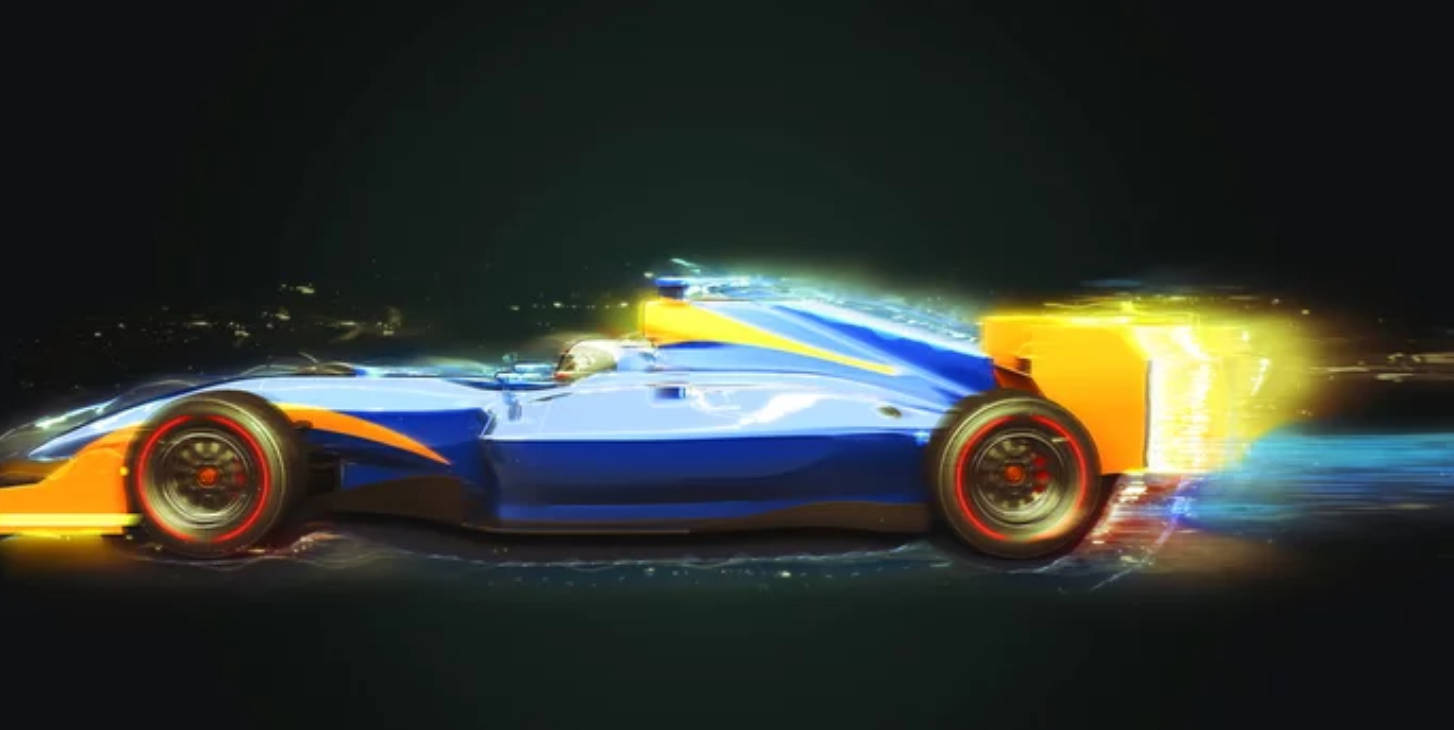 F1, blue and yellow race car, glowing motion trails, HD Desktop Wallpaper