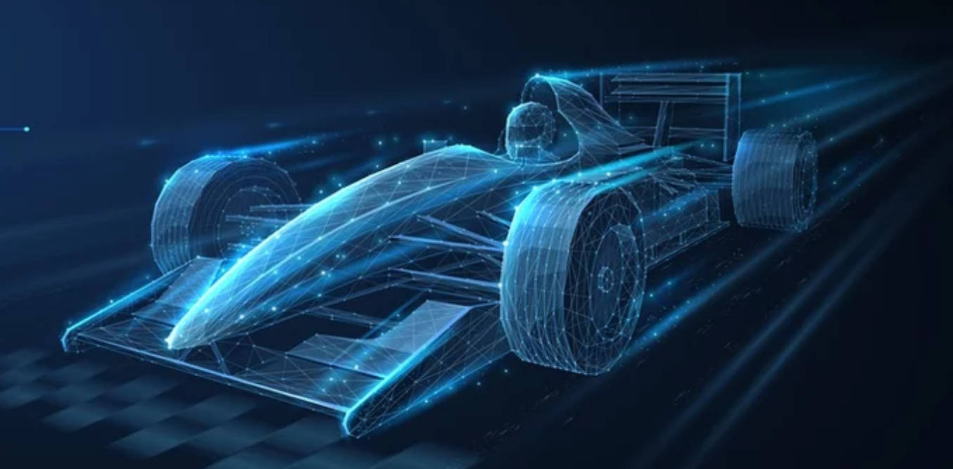 F1 4K, glowing blue wireframe, formula one race car, HD Desktop Wallpaper