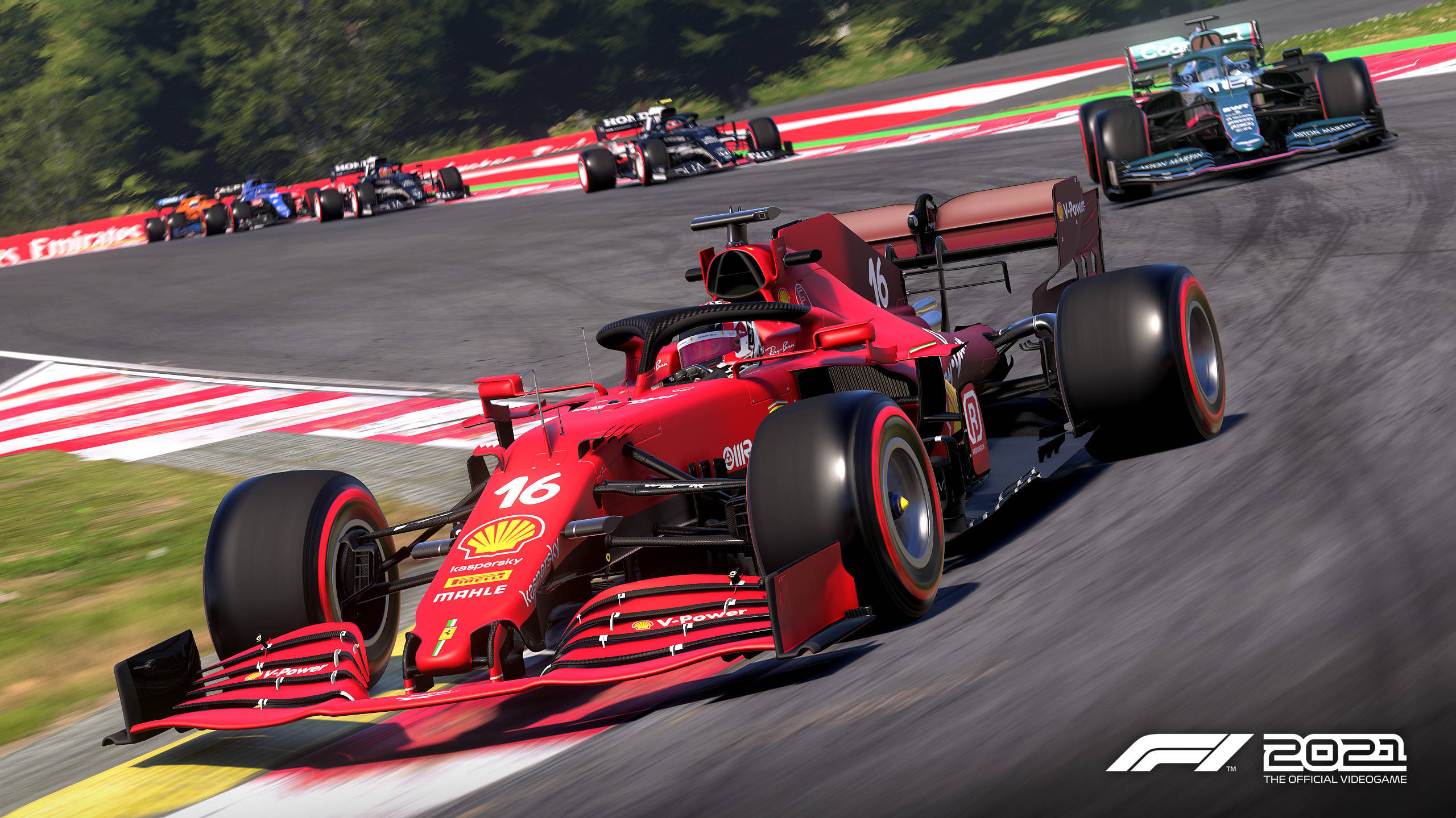 F1 2019, red Ferrari Formula 1 car, racetrack corner, 2K Desktop Wallpaper