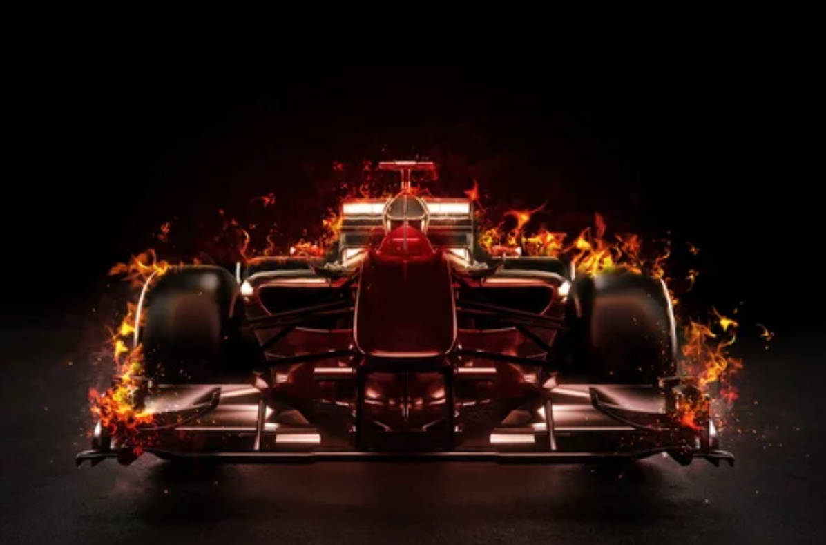 F1 4K, red race car, roaring flames, SD Desktop Wallpaper