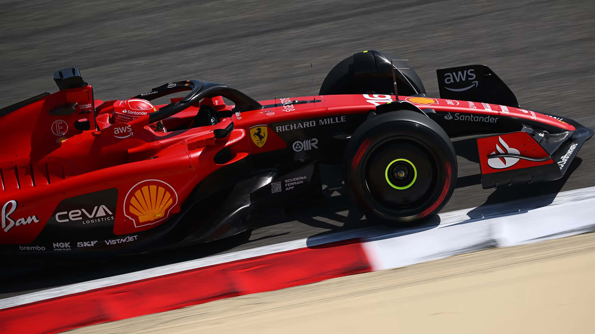 F1 Bahrain, red Ferrari Formula 1 car, racetrack, Full HD Desktop Wallpaper