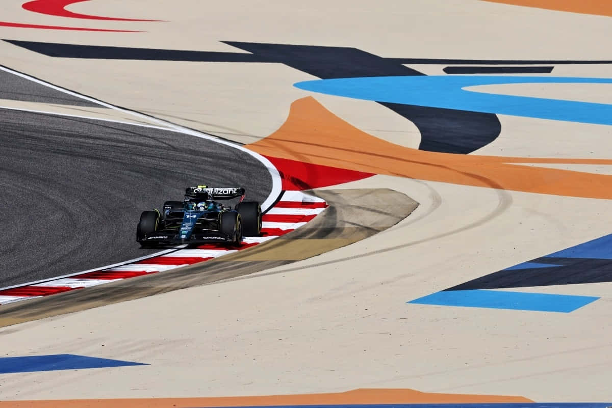 F1 Bahrain, blue Formula 1 car, sharp turn, SD Desktop Wallpaper