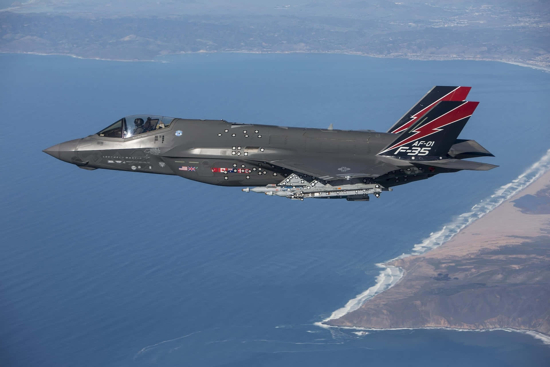 F-35, coastline, deep blue ocean, Full HD Desktop Wallpaper