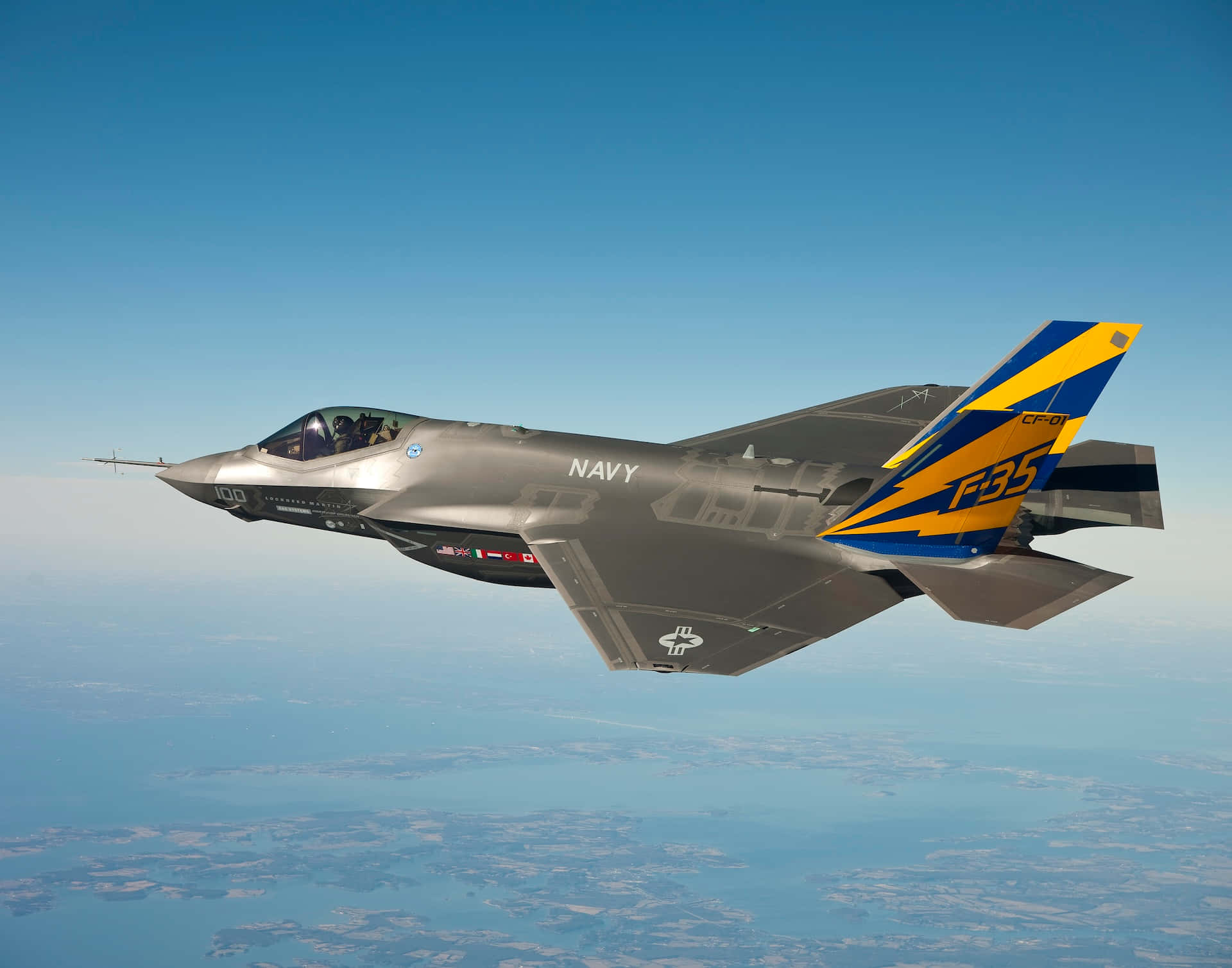 F35, gray, blue yellow tail markings, Full HD Desktop Wallpaper