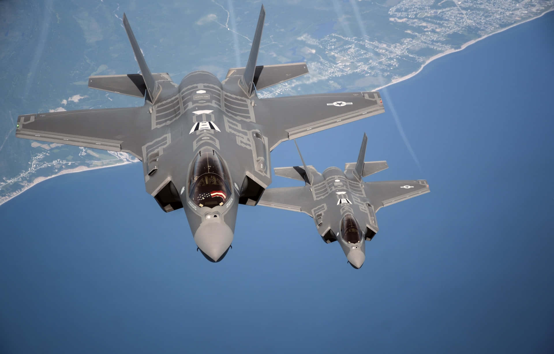 F35, jet formation flight, gray fighter jets, Full HD Desktop Wallpaper