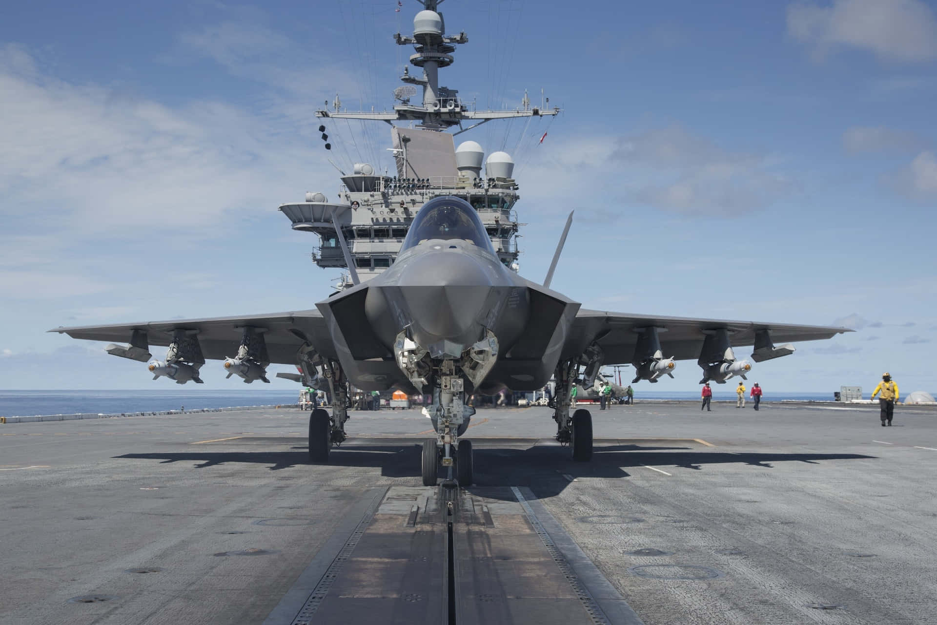 F35, aircraft carrier deck, island, Full HD Desktop Wallpaper