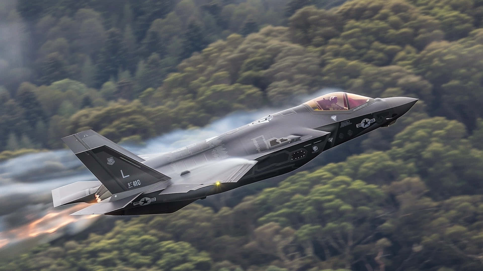F-35, gray, afterburner flames, Full HD Desktop Wallpaper