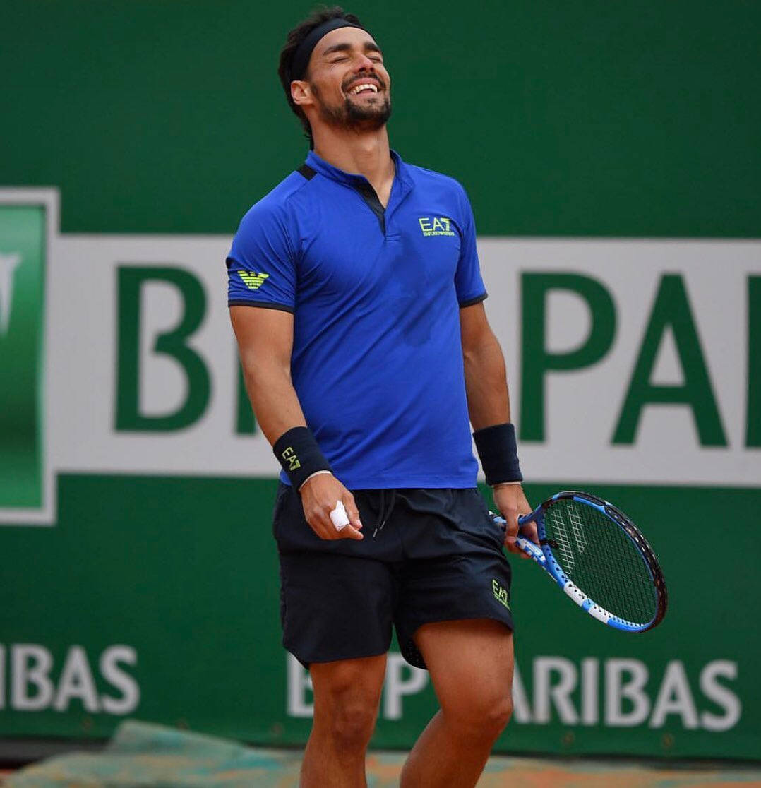 Fabio Fognini, blue shirt, racket, SD Phone Wallpaper