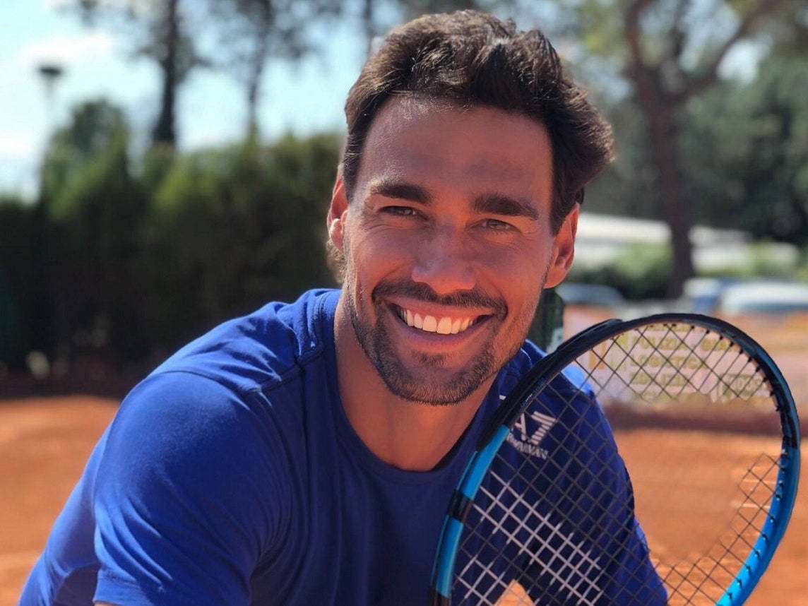 Fabio Fognini, blue shirt, tennis racket, SD Desktop Wallpaper