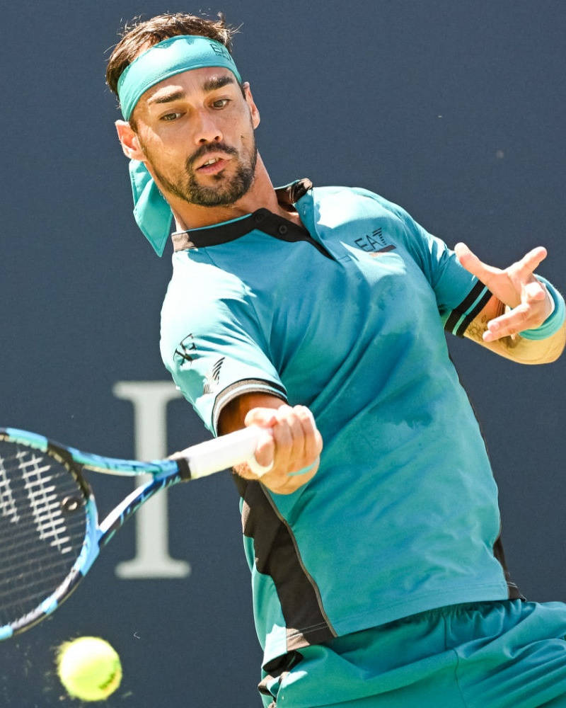 Fabio Fognini, teal gear, yellow ball, SD Phone Wallpaper