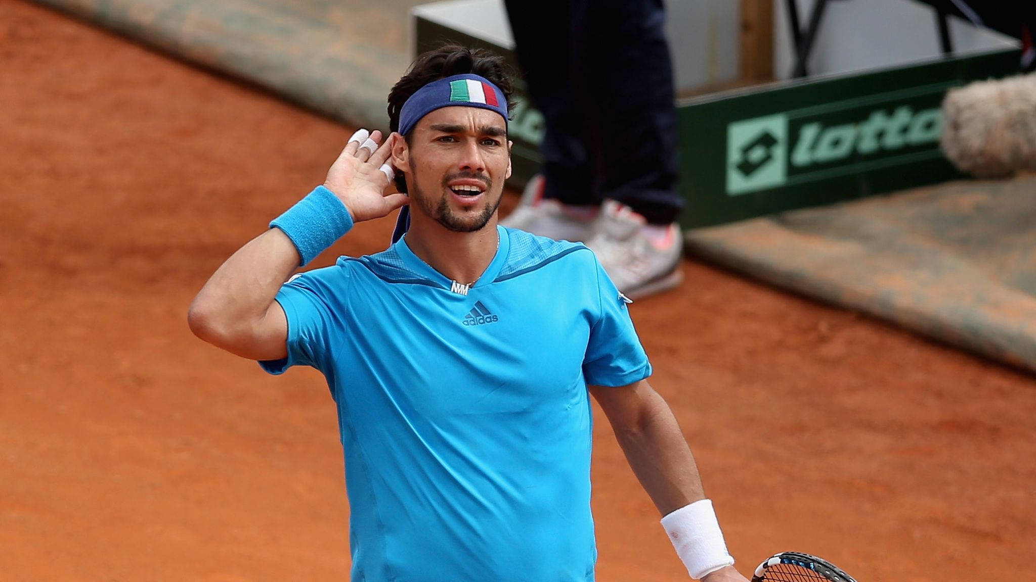 Fabio Fognini, blue shirt, red clay court, Full HD Desktop Wallpaper