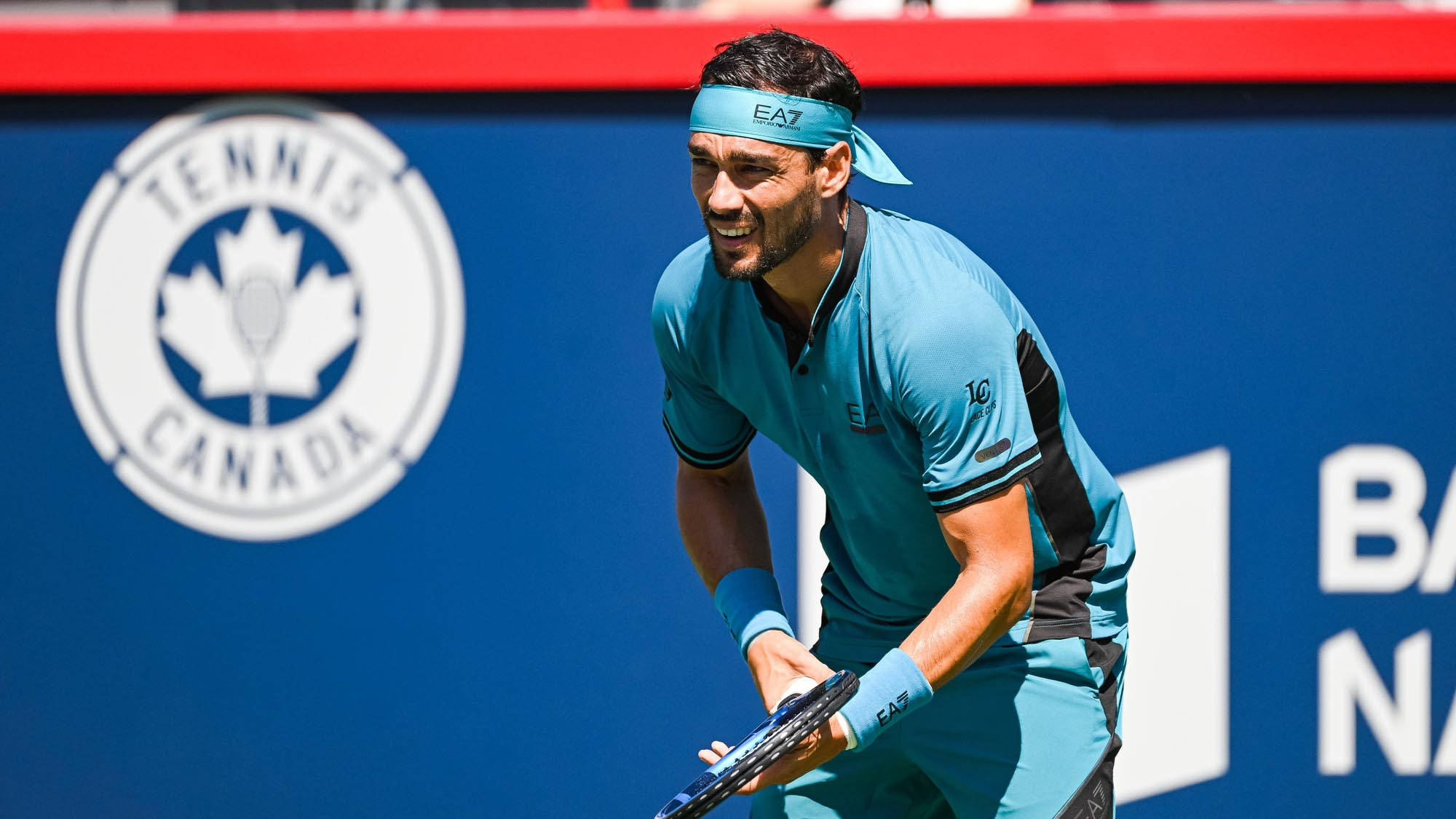 Fabio Fognini, teal outfit, blue wall, Full HD Desktop Wallpaper