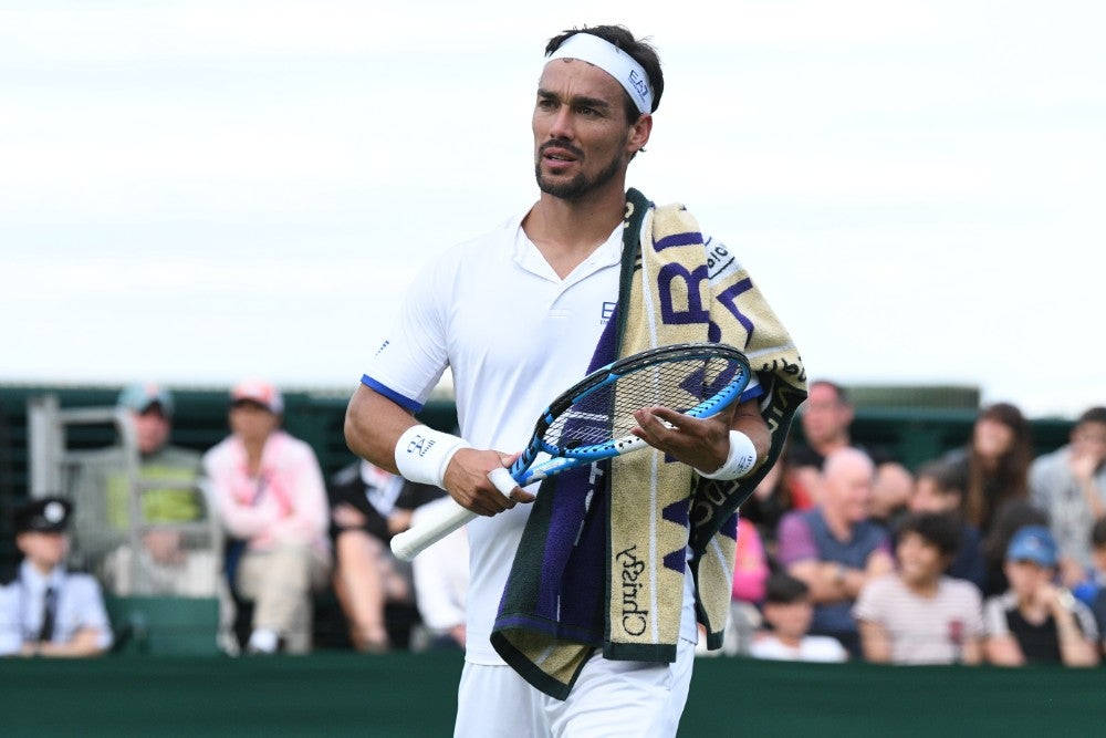 Fabio Fognini, white attire, blue racket, SD Desktop Wallpaper