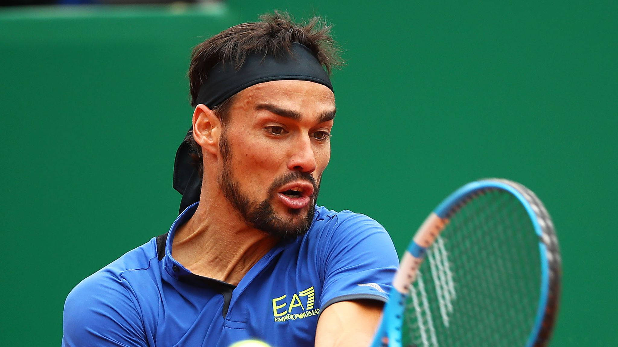 Fabio Fognini, blue shirt, racket, Full HD Desktop Wallpaper