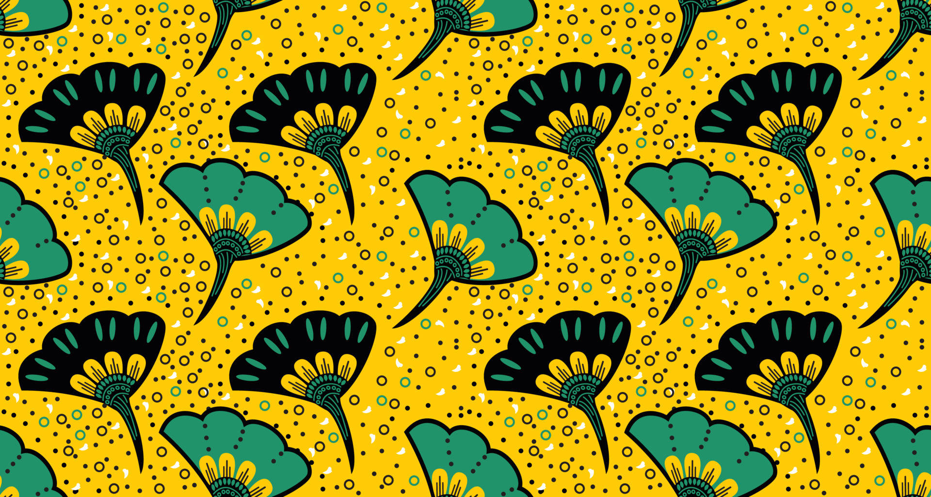 African wax fabric, ginkgo leaves, yellow background, Full HD Desktop Wallpaper