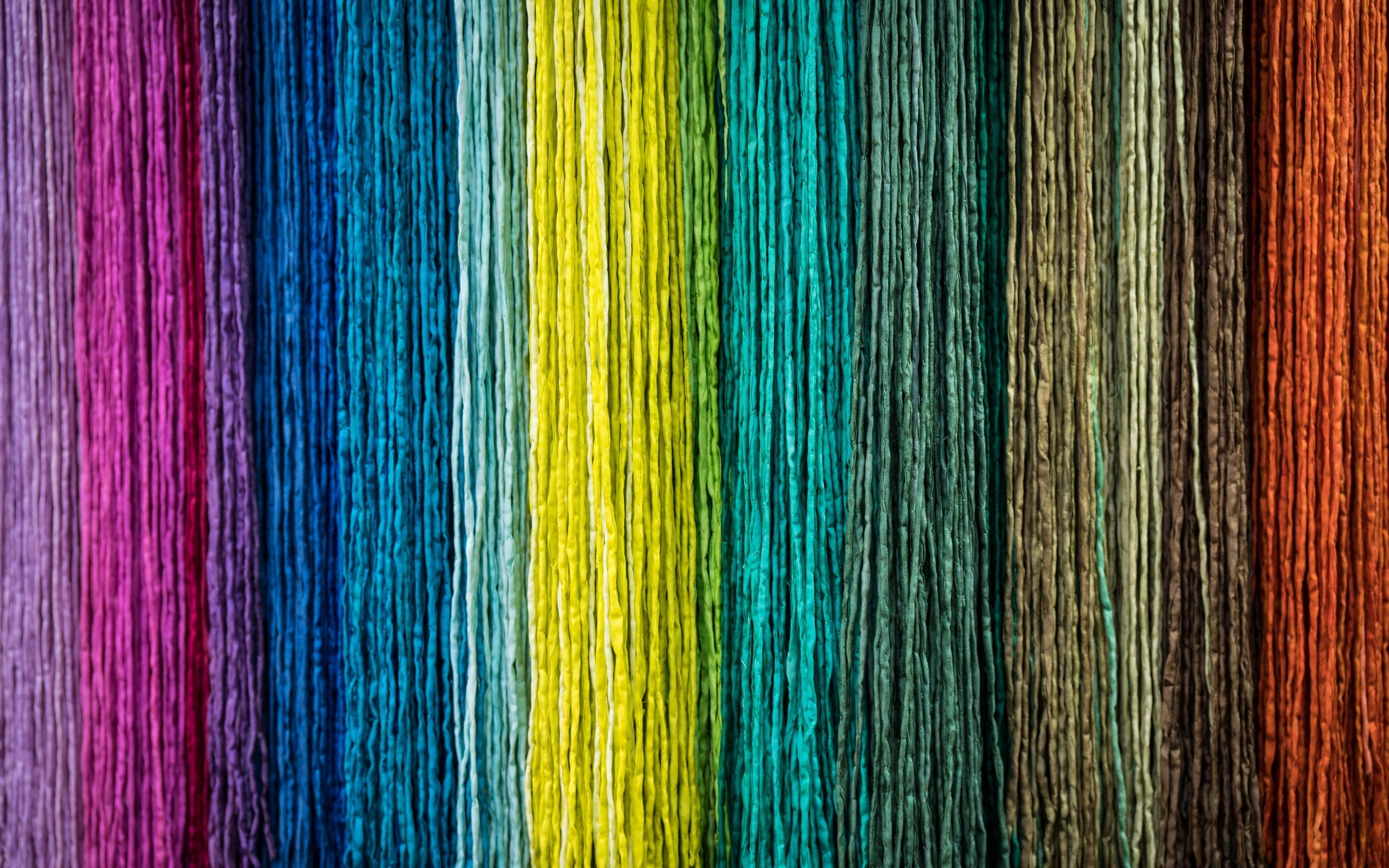 colorful strings, textured yarn, rainbow hues, 4K Desktop Wallpaper