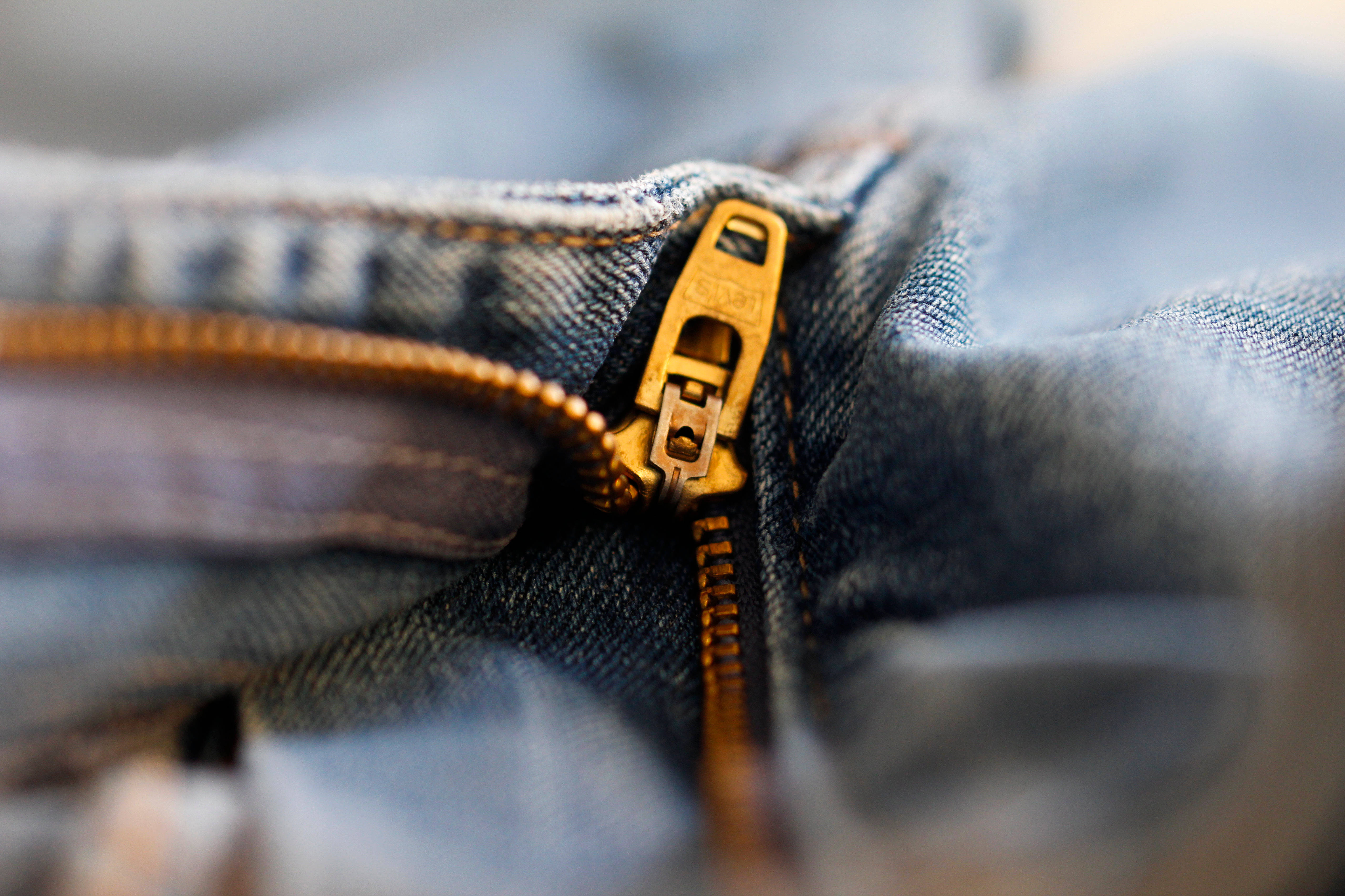 gold color zipper, denim jeans, blue denim, 5K Desktop Wallpaper