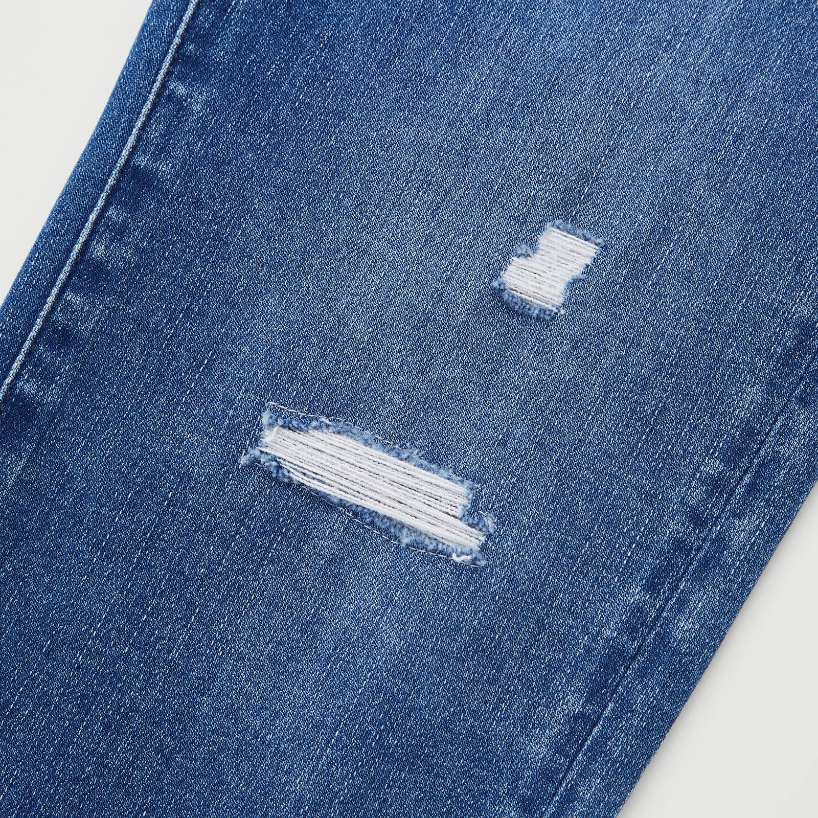 ultra stretch skinny jeans, medium blue denim, frayed ripped holes, HD Desktop Wallpaper