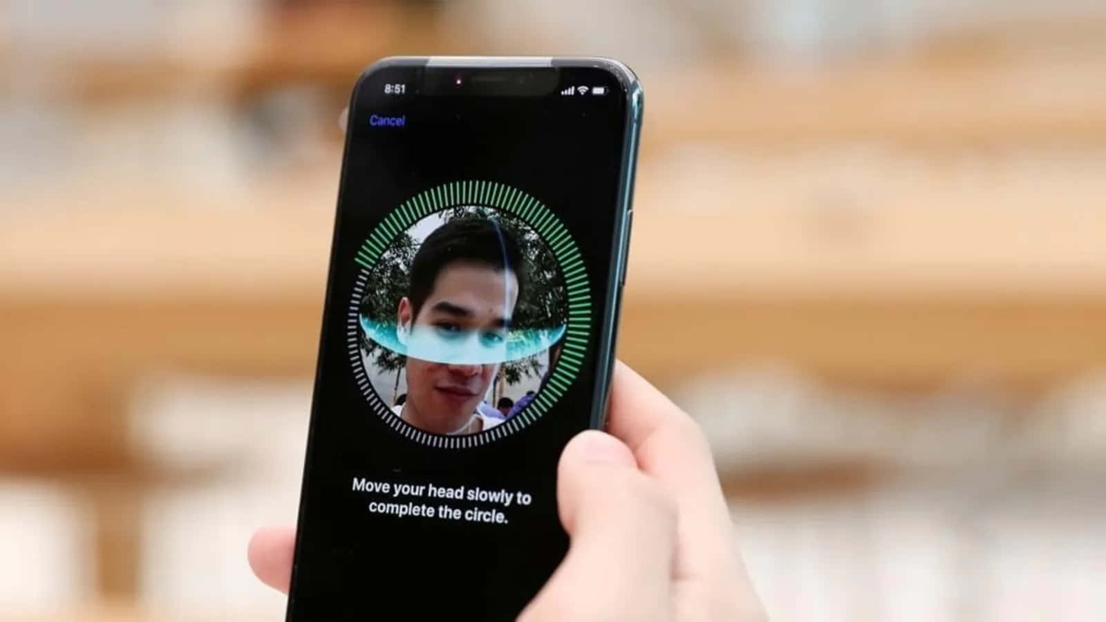 Face ID, smartphone, green scanning circle, HD Desktop Wallpaper