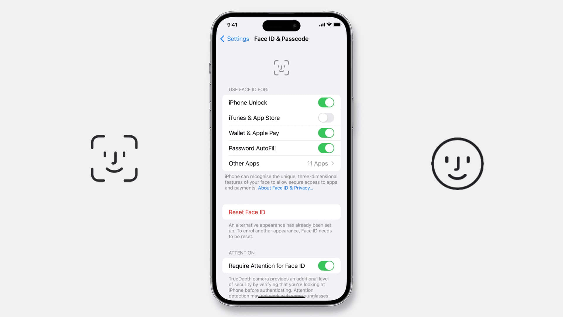 Face ID, iPhone screen, Face ID settings, Full HD Desktop Wallpaper