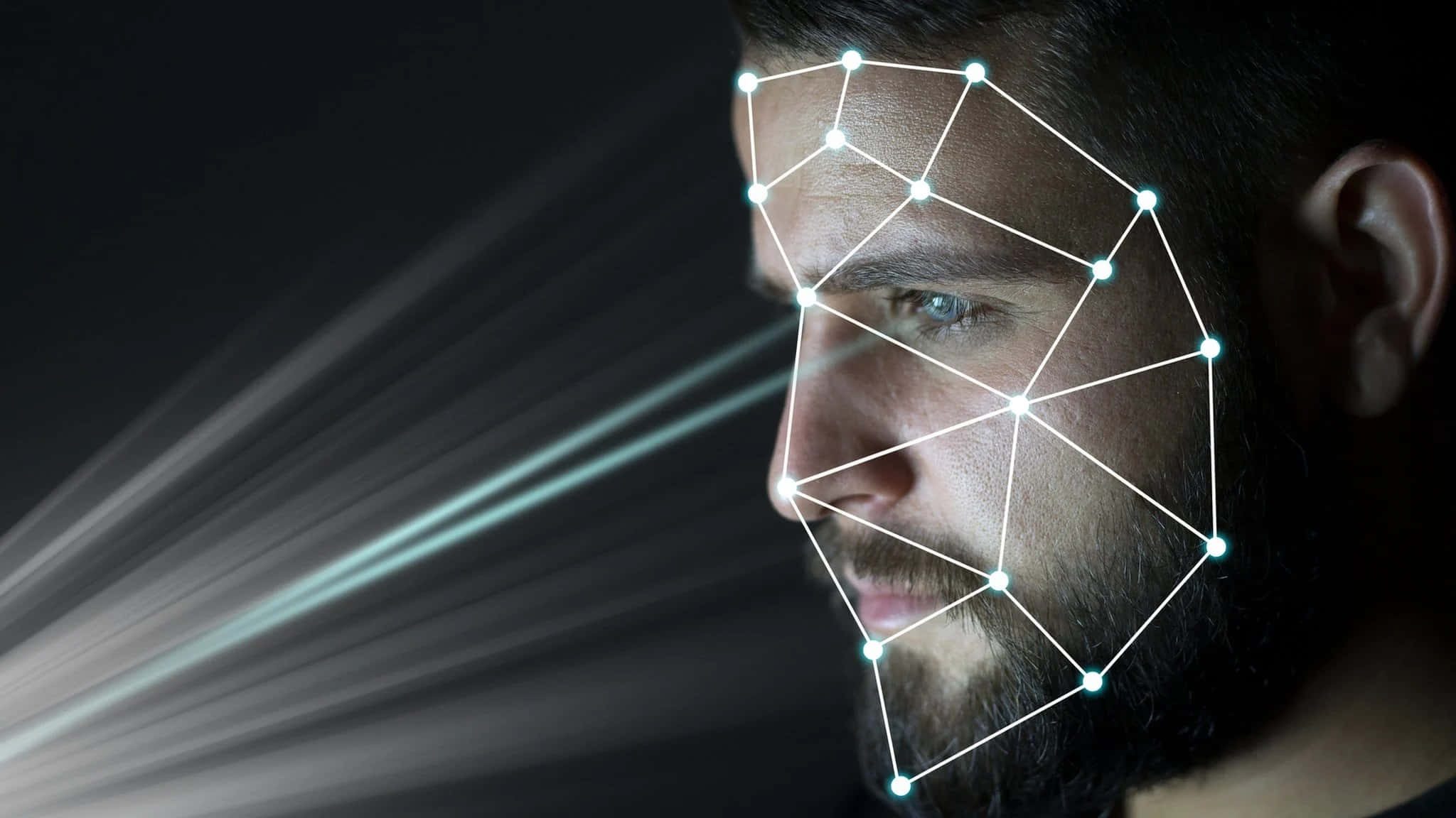 face recognition, glowing white dots, dark background, Full HD Desktop Wallpaper