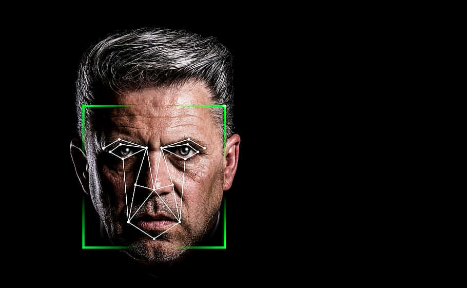 modern verified face scanner, glowing green facial recognition grid, black background, SD Desktop Wallpaper