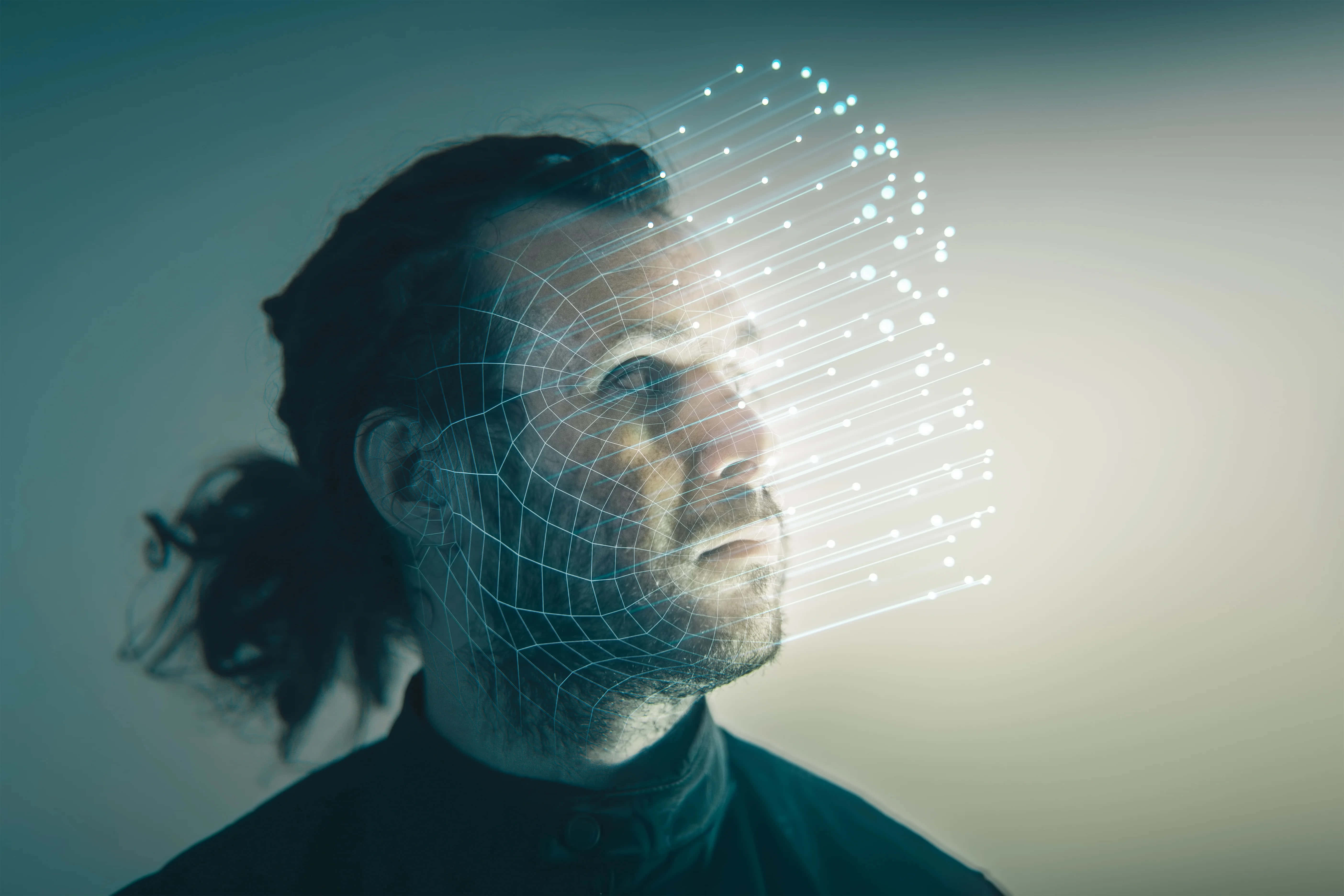 face recognition, digital grid, glowing lines, 5K Desktop Wallpaper