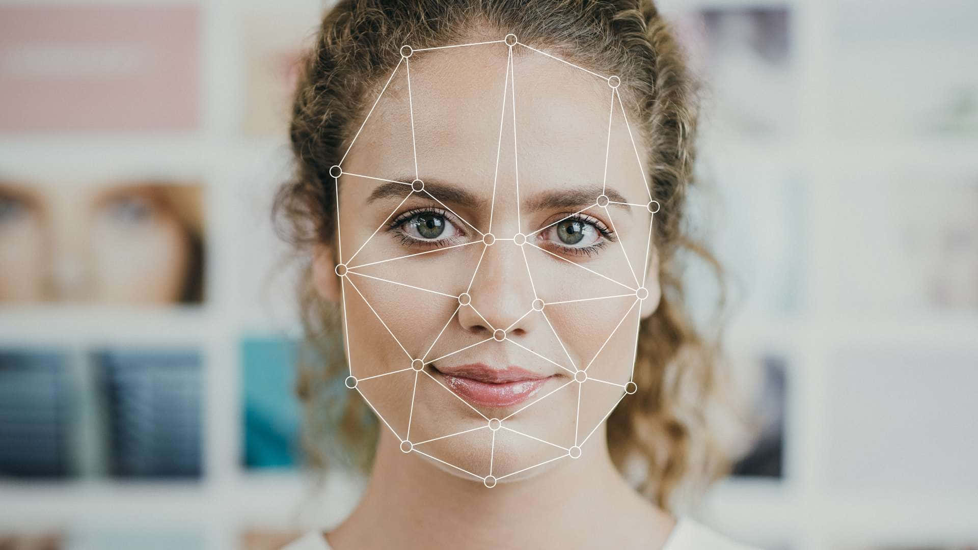 face recognition, white geometric facial recognition grid, curly hair, Full HD Desktop Wallpaper