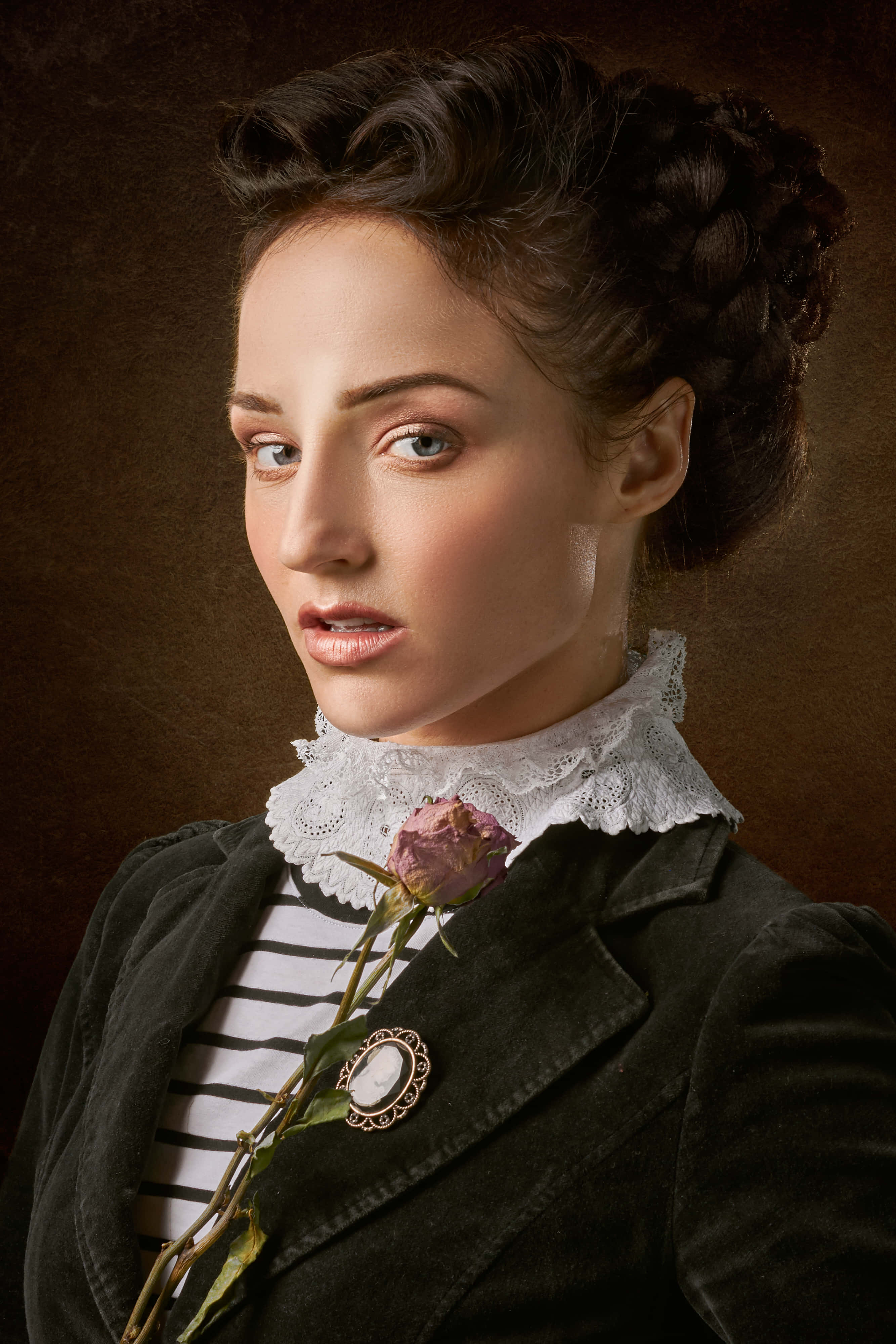 woman, pink rose, vintage styled hair, 4K Phone Wallpaper