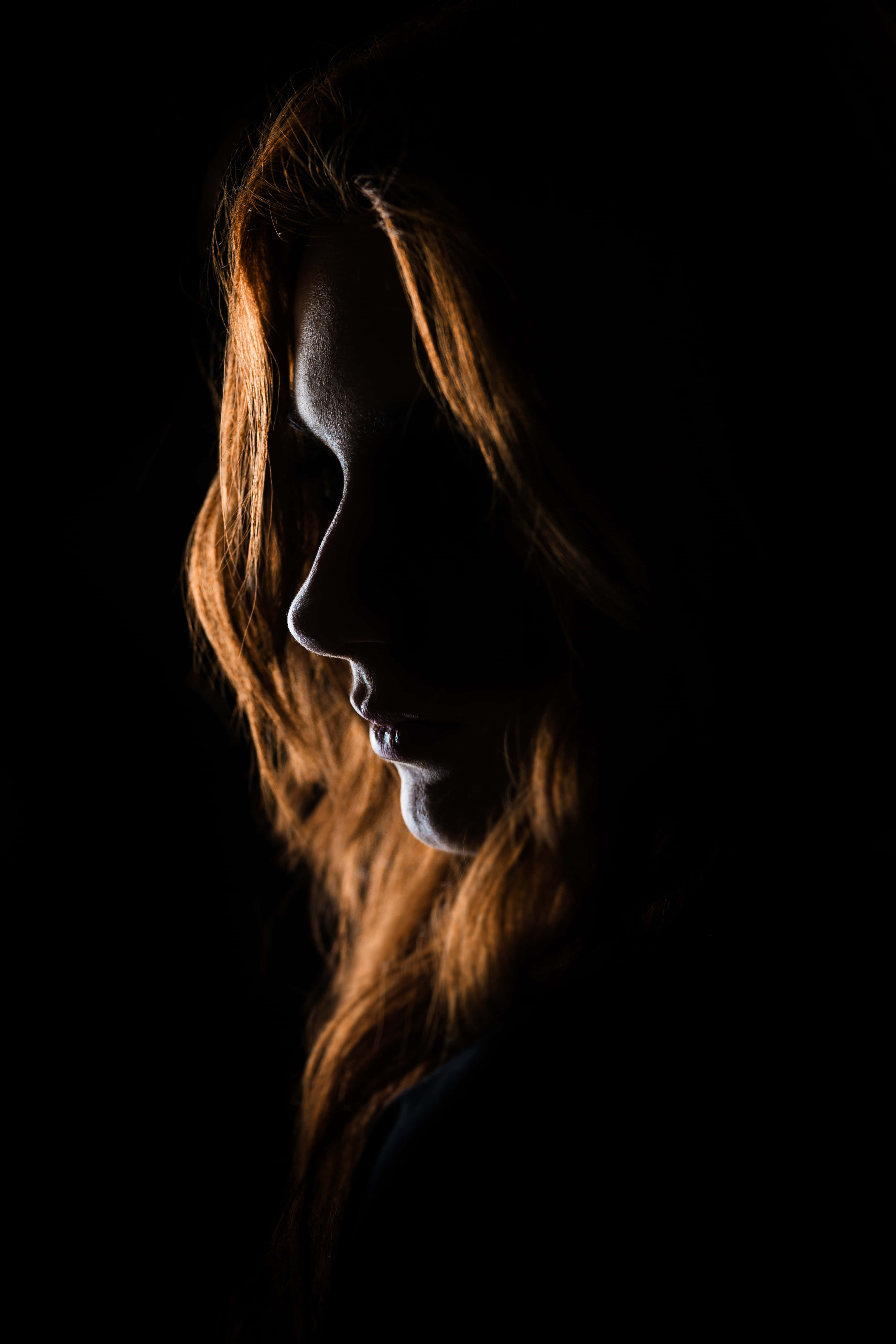 silhouette, woman, red hair, 5K Phone Wallpaper