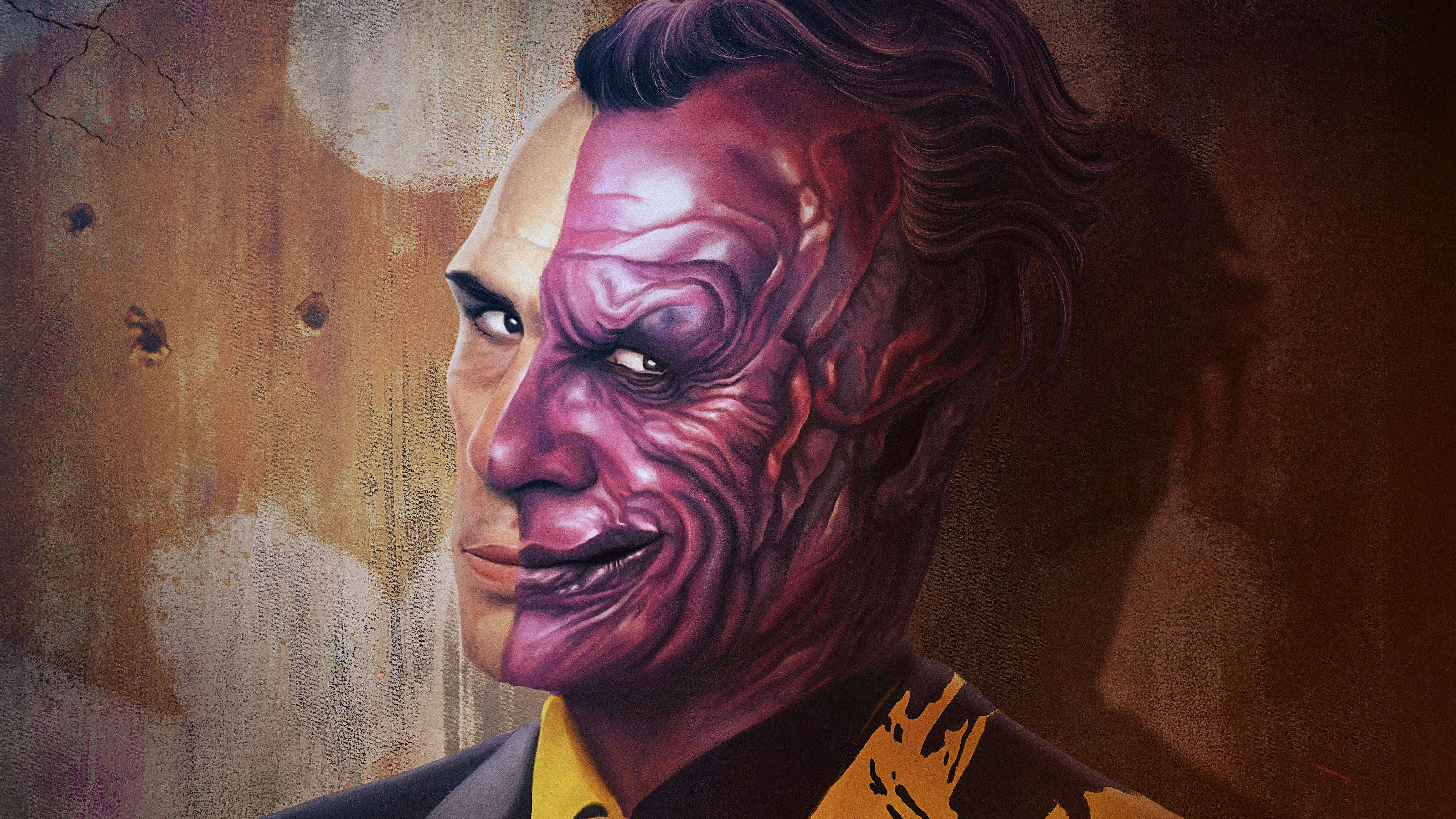 Two Face, DC Villain, purple-skinned monster, 4K Desktop Wallpaper