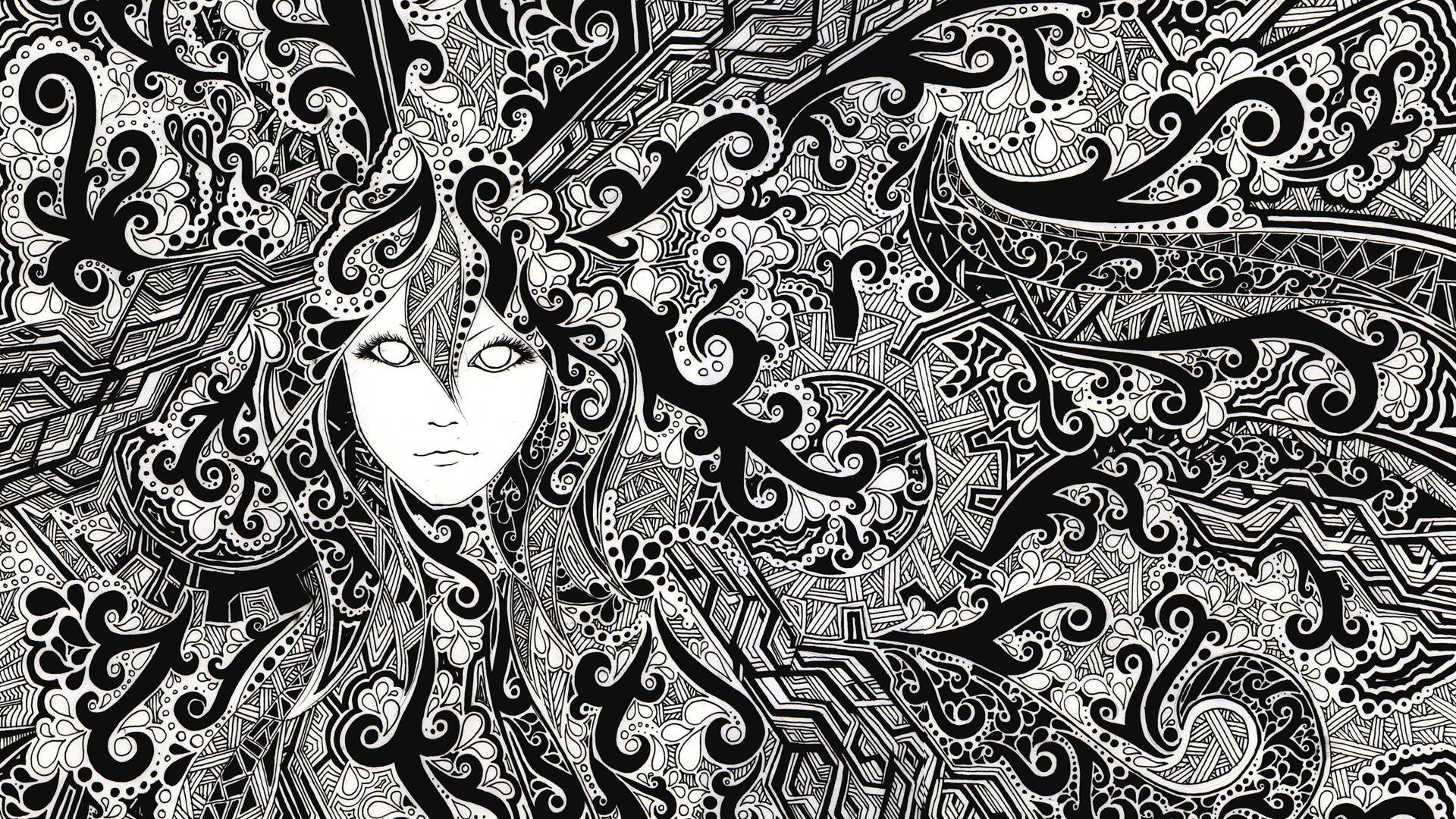 Trippy Face, black and white, serene face, Full HD Desktop Wallpaper