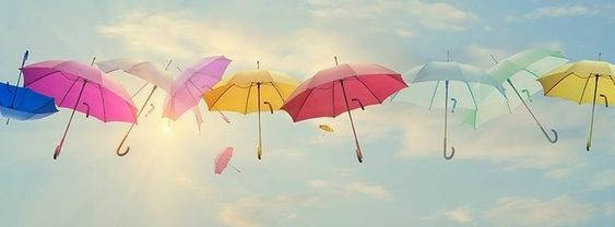 floating umbrellas, soft blue sky, gentle sun rays, SD Desktop Wallpaper